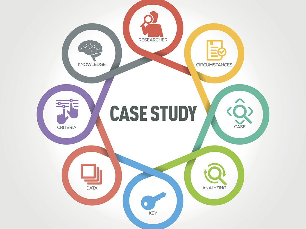 Case Study infographic with 8 steps, parts, options Case Study Copywriting Services by Tom Rigby